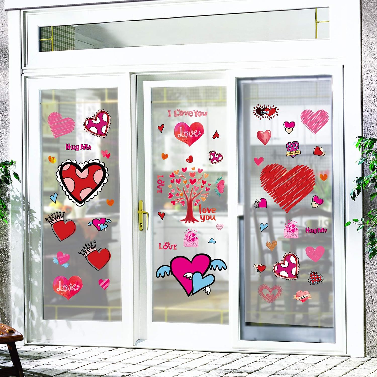 Ivenf Valentines Day Decorations Extra Large Heart Window Clings Decor, Cute Heart Love You Valentines Window Decorations for Kids Home School Office, Wedding Birthday Party Supplies Gifts, 6 Sheets