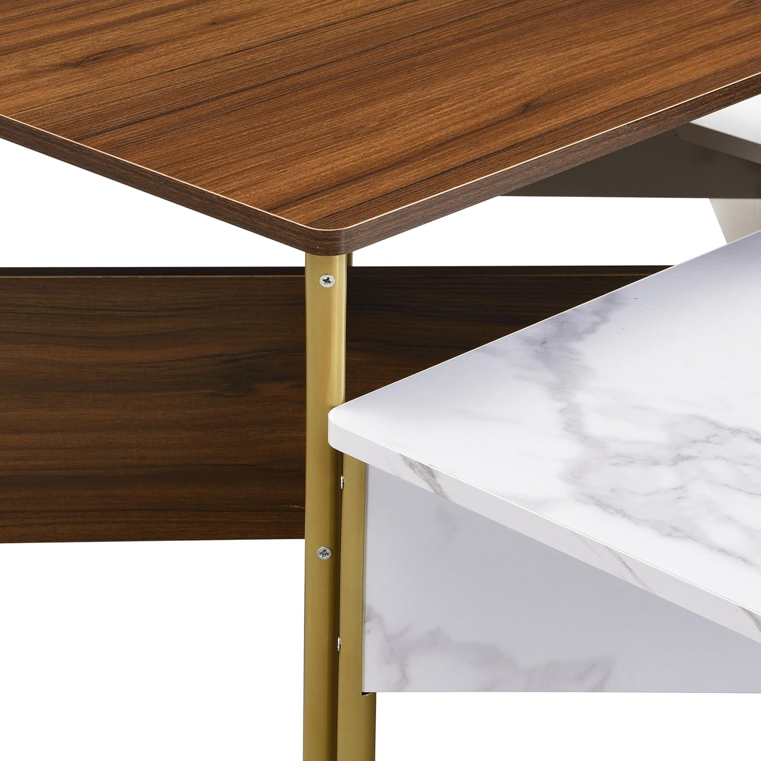 Christopher Knight Home Lana Wooden Nesting Coffee Table Set of 4, Mid Century Modern Square Living Room Table, Free Adjustable Shape Table, Versatile and Stylish Living Room Furniture, White + Walnut
