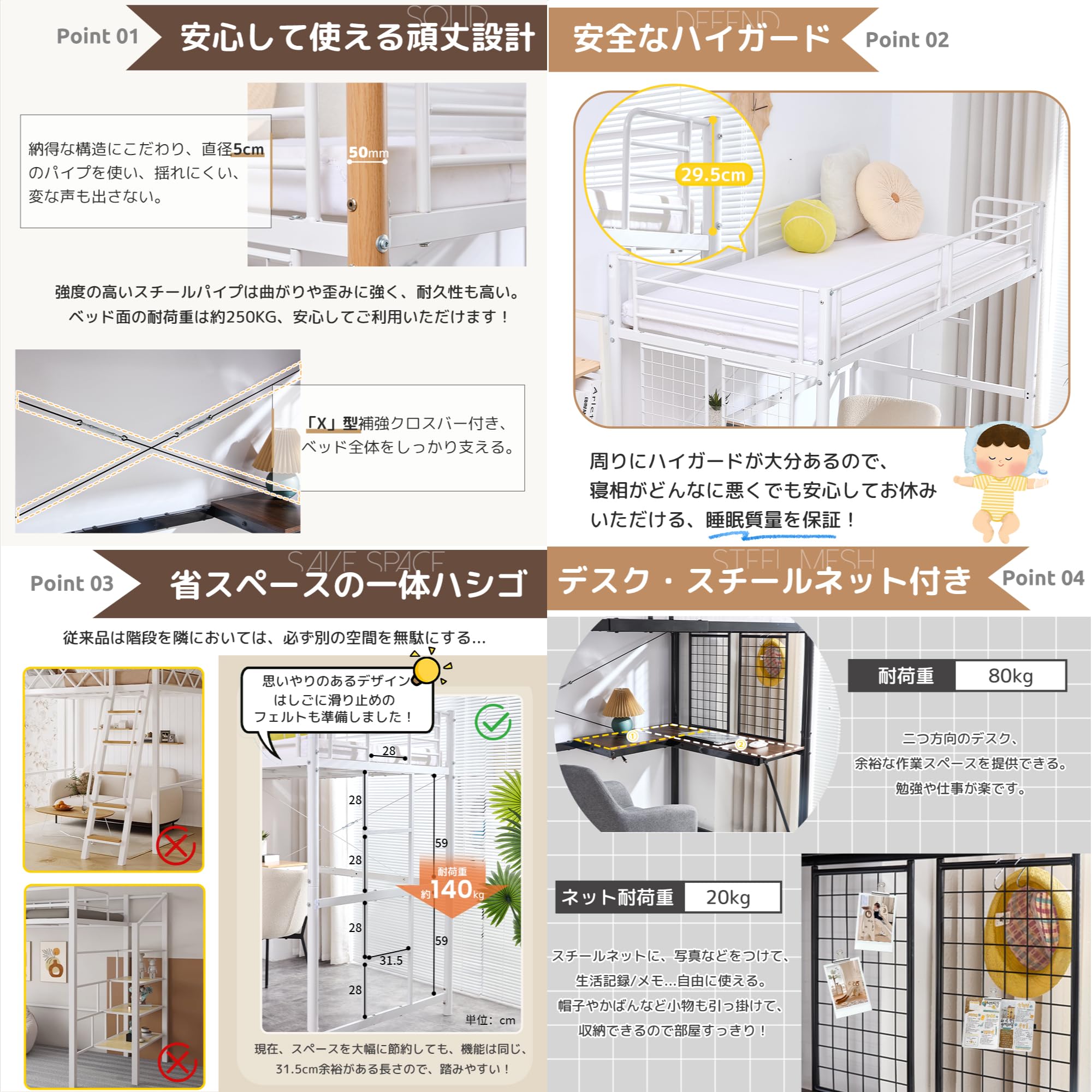 Amazon｜システムベット ロフトベッド シングル コンセント付き デスク