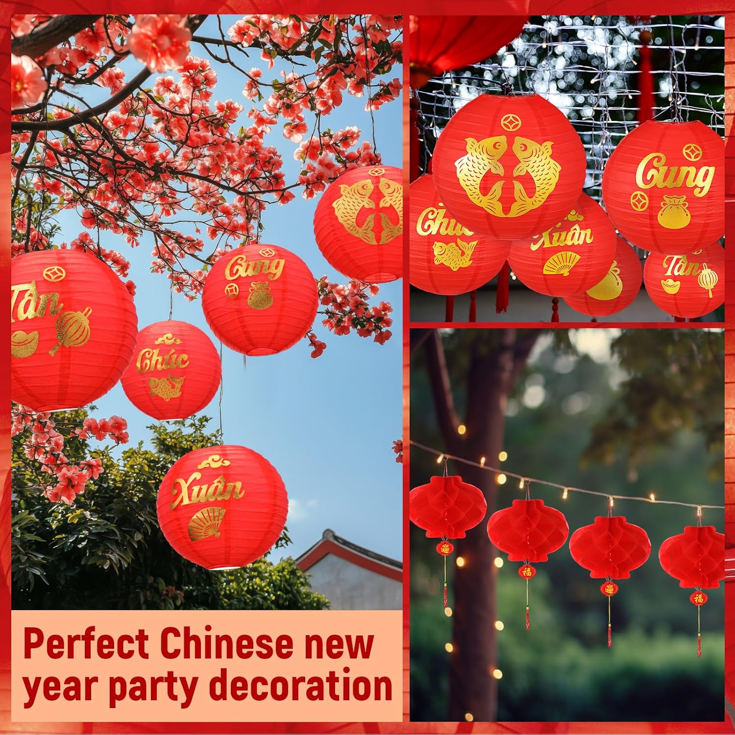 Baquler 18 Pcs 2026 Vietnamese Lunar New Year Decoration, 12" and 9" Red Paper Lanterns 2026 TET Decorations Vietnamese for Spring Festival New Year Home Door Wall Decor(Cung Chúc Tân Xuân)