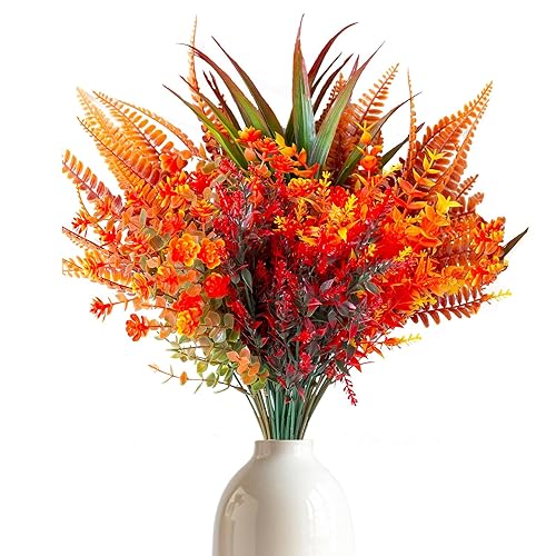 9 Bündel Künstliche Herbstblumen, Herbstdeko, Herbststrauß Künstlich Eukalyptus, Künstliche Blumen, Herbst Balkonpflanzen, Herbstzweige, Herbstdeko für Drinnen, Draußen, Garten, Tisch Gelb Tisch Innen