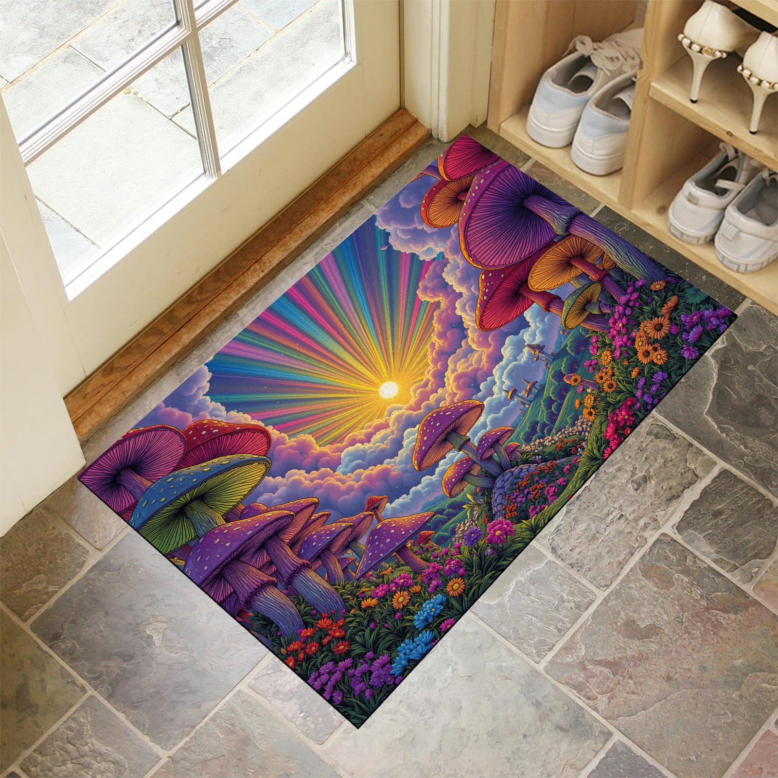 Tapis forêt de champignons fantastique antidérapant et violet
