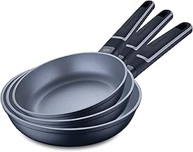 MasterPRO Indigo Sartenes Antiadherentes de 20 24 and 28 cm de Diámetro 5; 5.5 and 6 cm de Altura Fabricadas de Aluminio Fundido Revestimiento Xylan Plus Mango Soft Touch Todo Tipo de Cocinas,