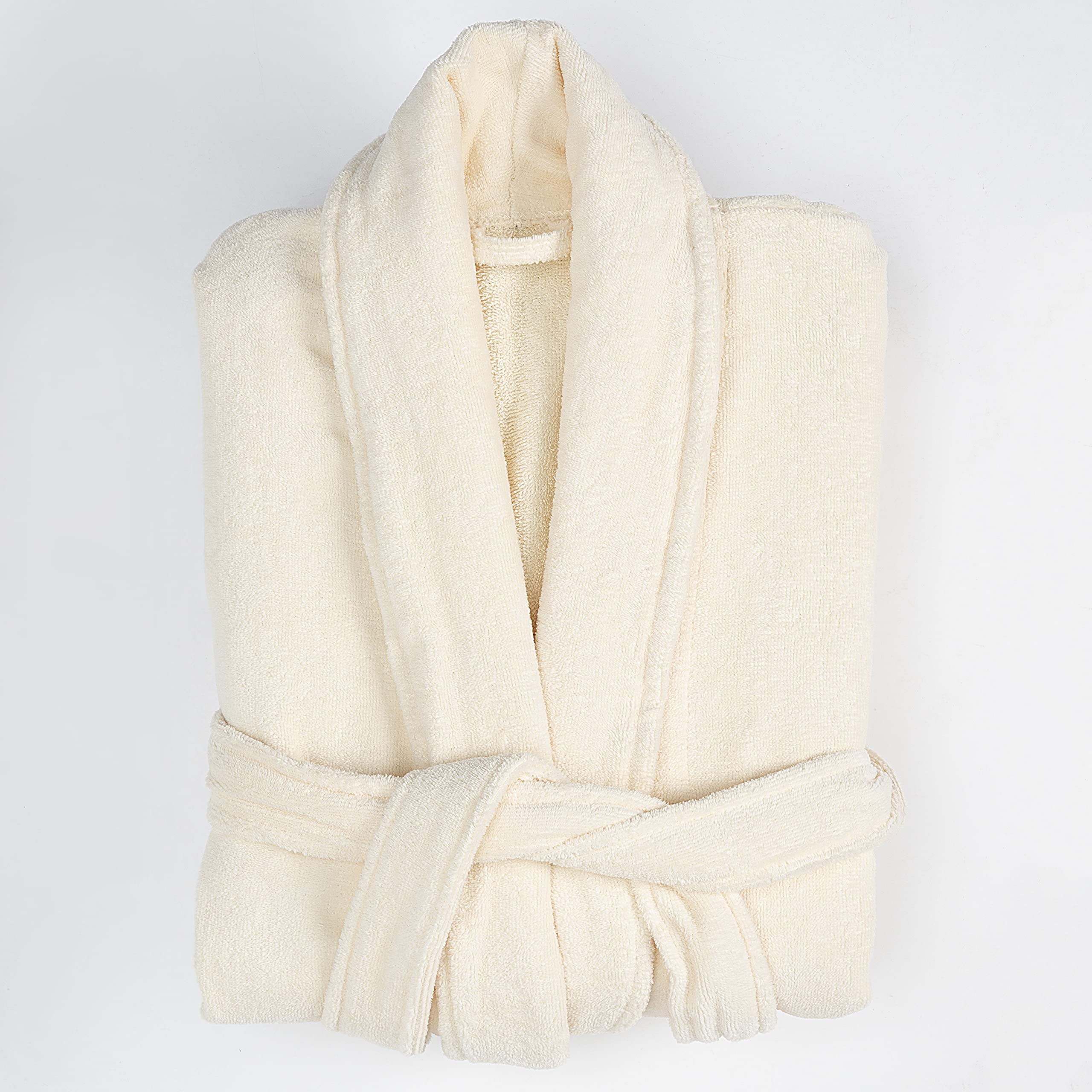 SENSES By Riba Plush Soft Terry Cotton Unisex Bathrobe/Bathing Gown with Shawl Collar for Women and Men. Lightweight, Highly Absorbent Luxurious(Ivory, XLarge) 1