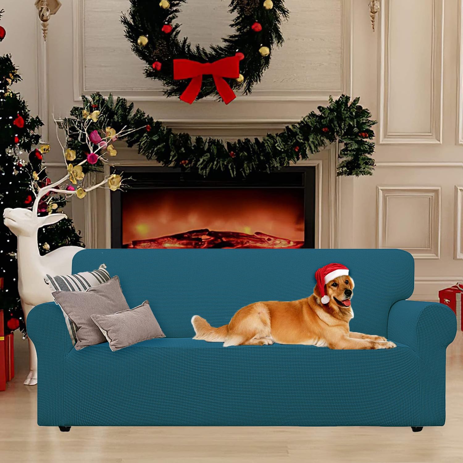 YSTELLAA Copridivano 3 Posti Con Braccioli, Copridivani per Divani Elasticizzato e Lavabili, Copri Divano Antigraffio per Cani e Domestici (Verde Scuro, Divano Larghezza 183cm-234cm)