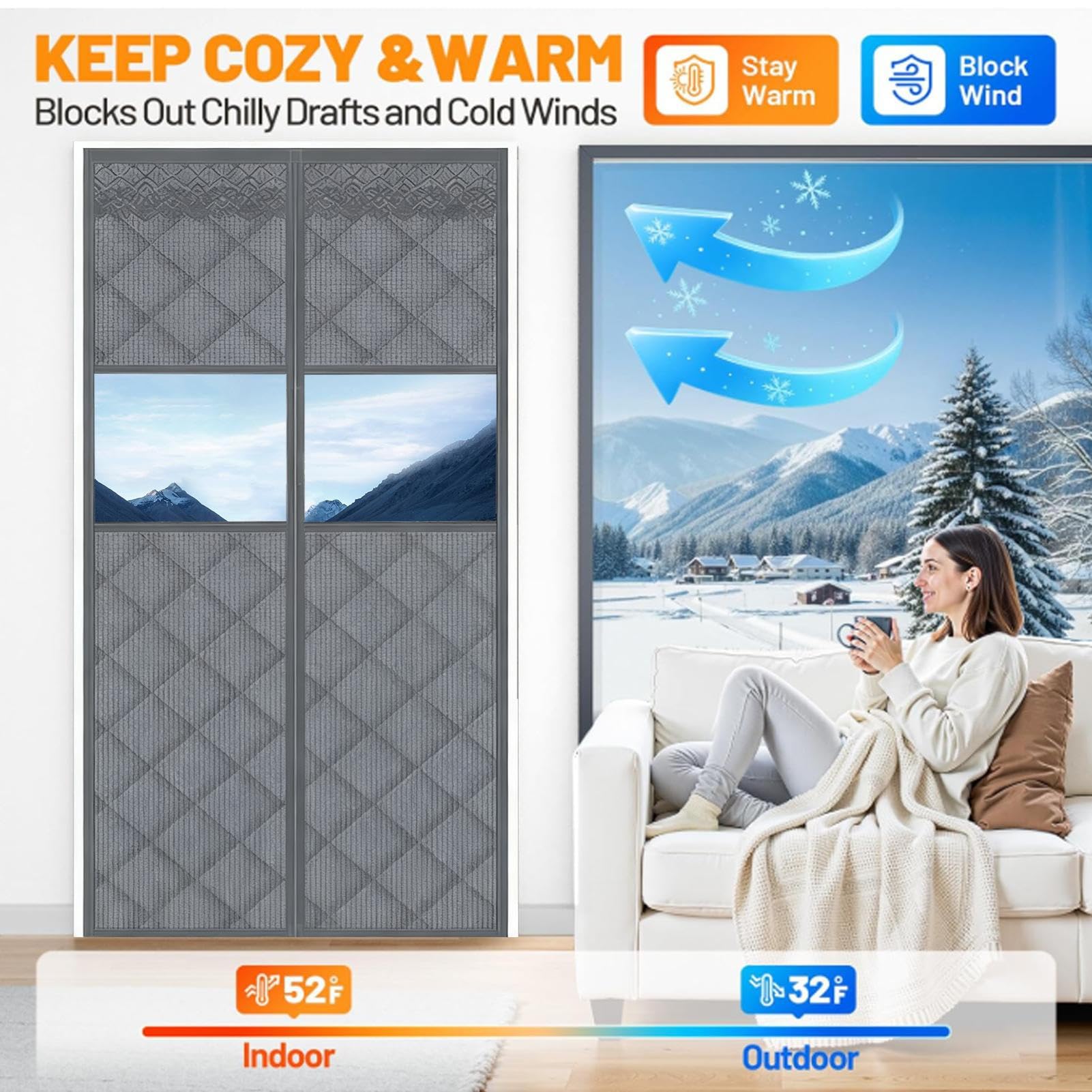 Winter Tür Isolierabdeckung Magnetischer Türschirm | Mit Transparentem Fenster Für Wetterfesten Temperaturschutz Als Türbarriere Für die am Hauseingang im