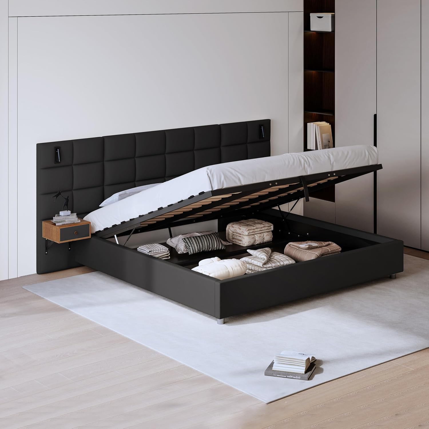 DEINPPA King Size Lift Up Storage Bed Frame with Built-in