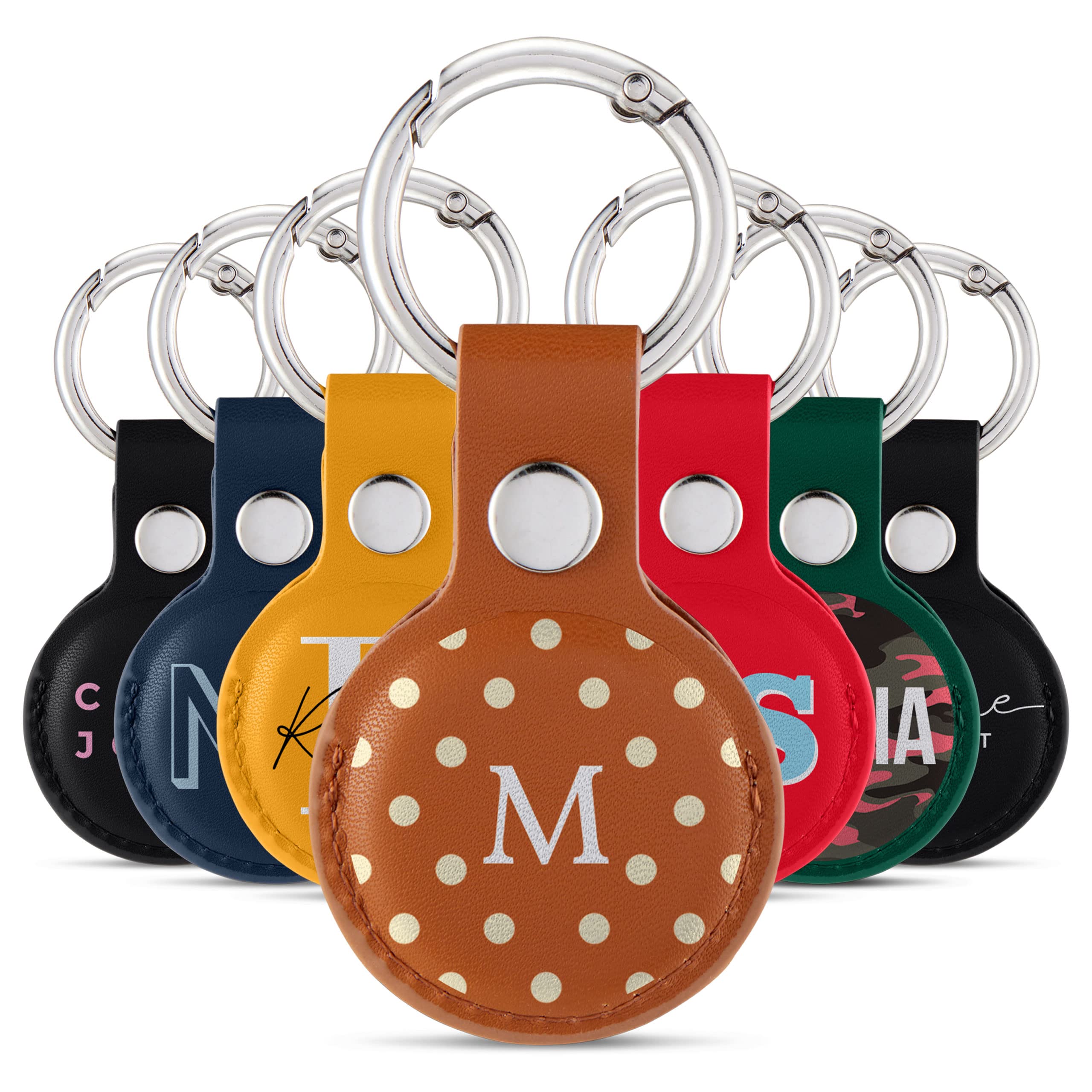 Tirita Personalised Case Keyring Holder Compatible with Apple AirTag 1 & 2 - Leather Case with Key Ring for Apple Air Tag [01- Name Handwritten on Black] — view 25