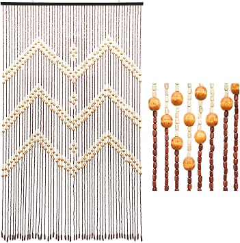Natural Bamboo Wood Beaded Curtain 52 Strands Wooden Hanging Room Divider Decorative Handmade Boho Bohemian Wooden Doorway Beads Curtain Home Decor