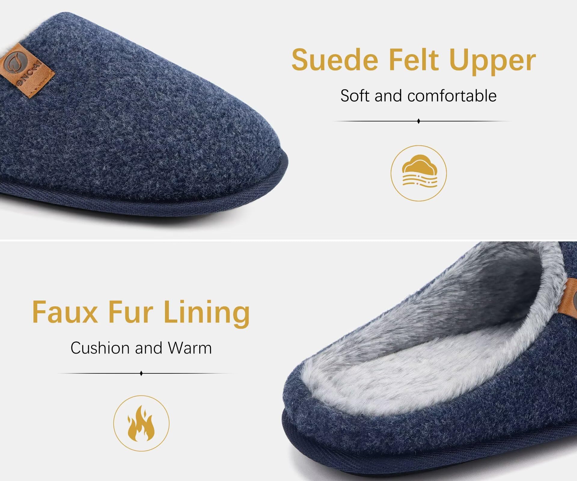 ONCAI Pantofole da Uomo Invernali, Comoda Memory Foam Calde Scarpe da Casa in Lana Con Suola Antiscivolo Taglia 40-49 EU