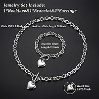 Vista 4 de LOYALLOOK Juego de 3 piezas de collar con dije de corazón, cadena de palanca, aretes de corazón para mujer, de acero inoxidable, conjunto de joyas
