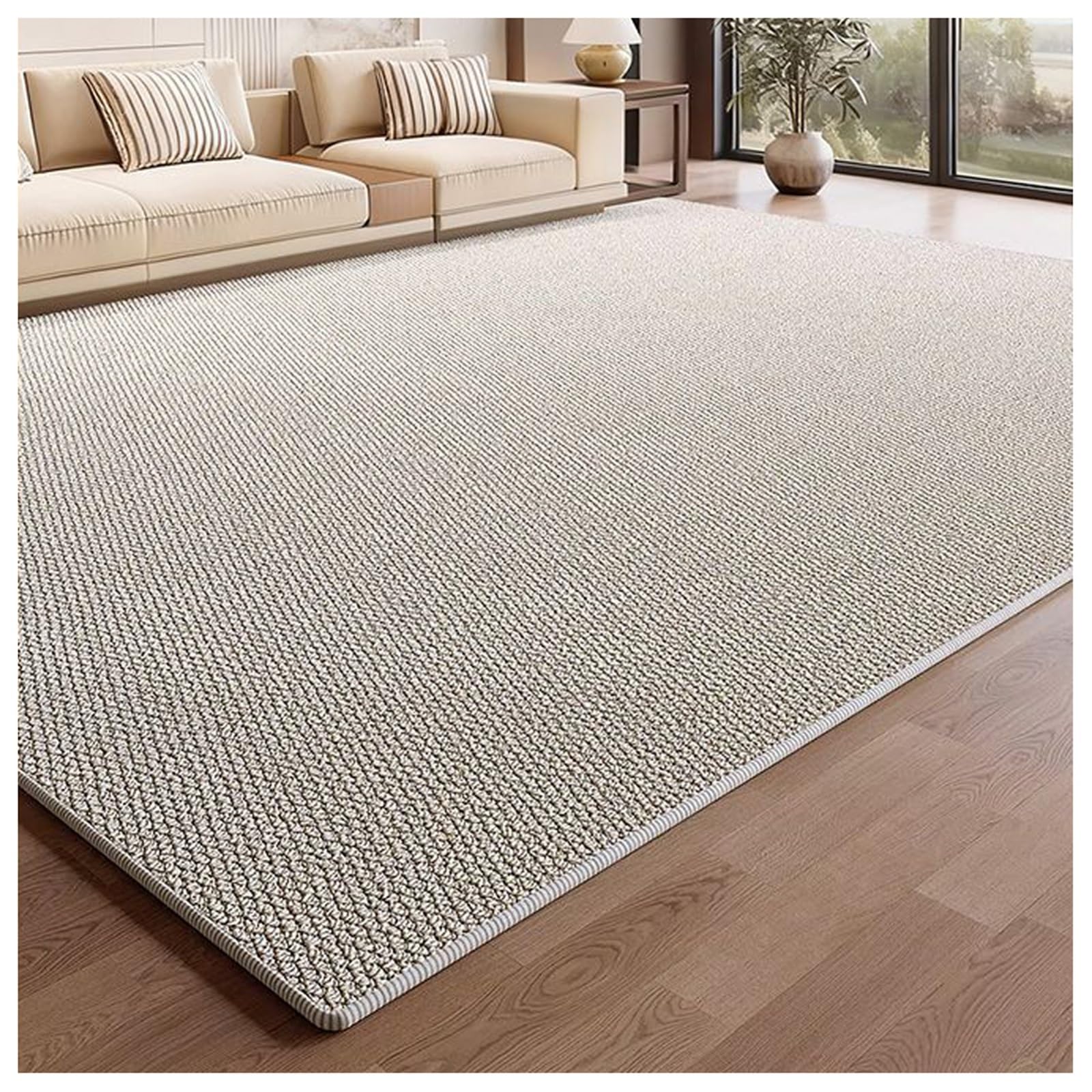 Tapis de salon en sisal extérieur résistant aux intempéries, grand format crème 200x300