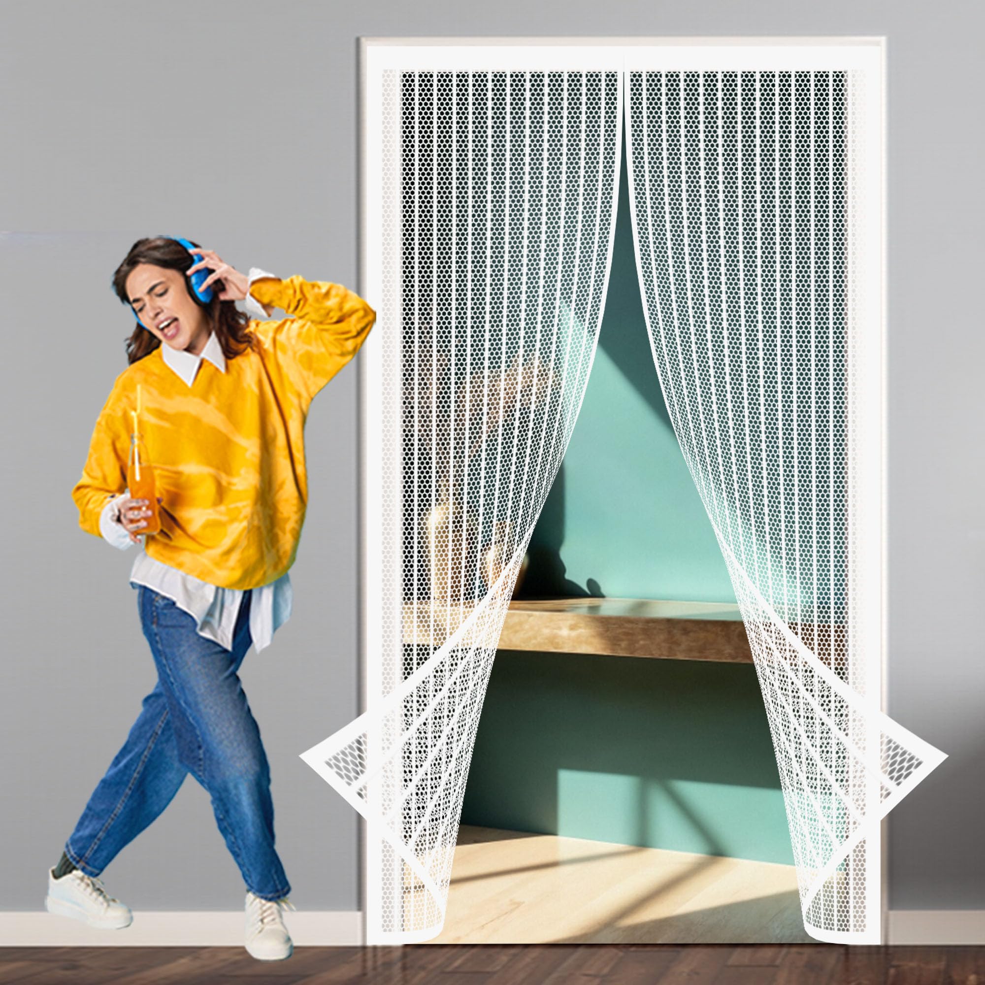 Moustiquaire porte fenetre magnetique 98x210 cm rideau anti moustique blanc