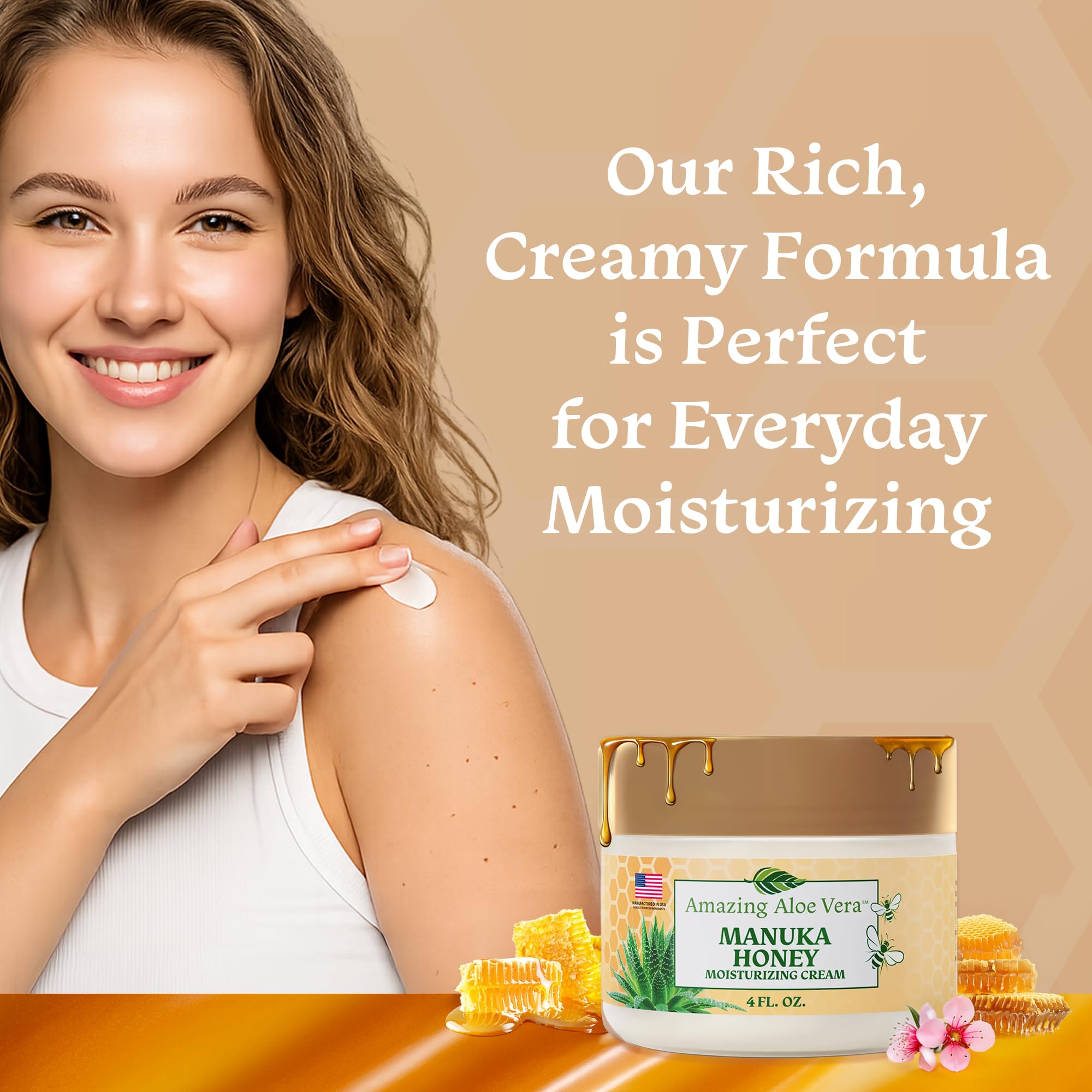 Green Leaf Naturals Manuka Honey Face Cream - 113 g -Aloe Vera - Olejek jojoba - krem do ciała - bezglutenowy krem nawilżający dla dzieci i dorosłych - Odżywcza pielęgnacja skóry