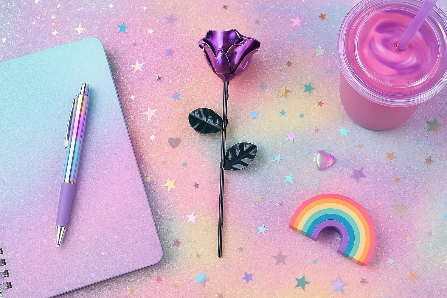 Forging Art Bcn® Hand Forged Eternal Wrought Iron Rose (Purple/Green)