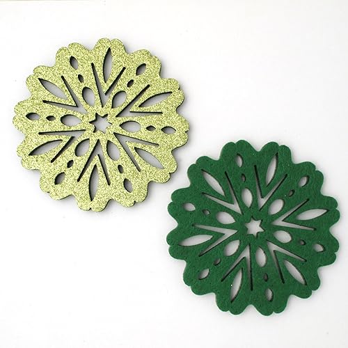 Miniatura 4 de Posavasos de fieltro con copos de nieve florales, juego de 4 (rojo)