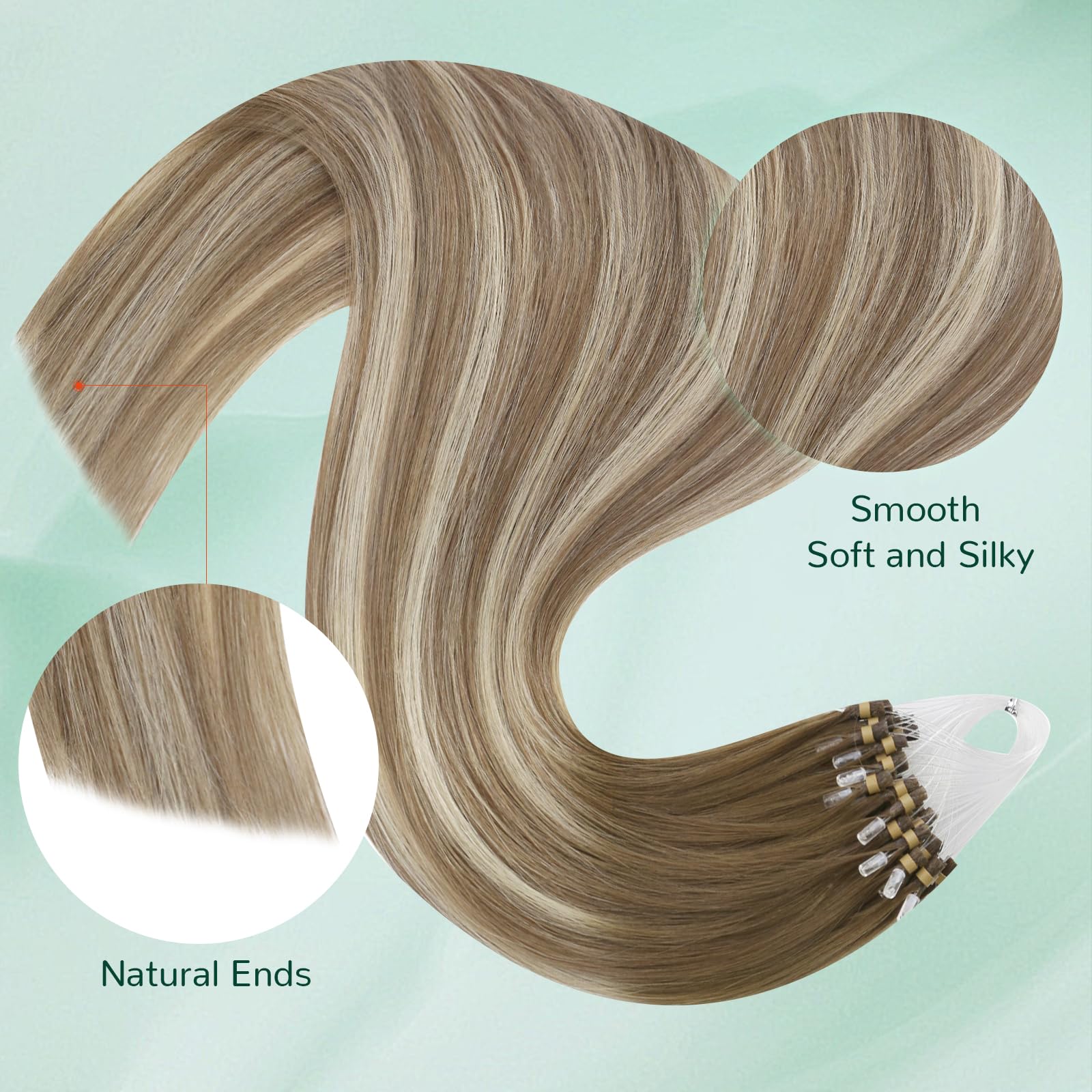 Easyouth Nano Hair Extensions Real Human Hair Blonde Nano Beads Hair Extension Human Hair Platinum Blonde Nanos Loop Hair Extensions Pre Bonded for Natural Look 14 Inch 50g 1g/Strand #1000 — view 94