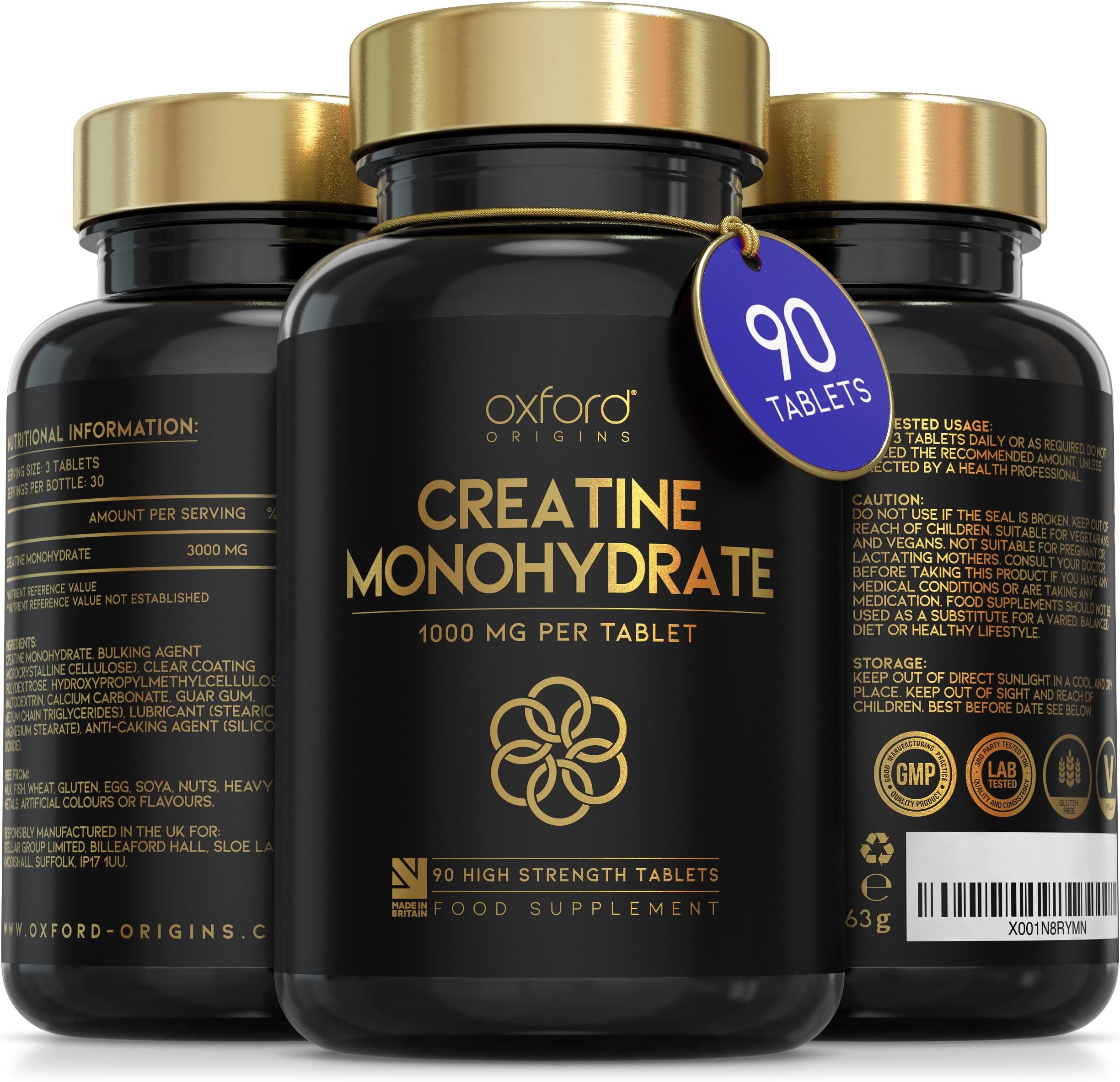 Creatine Monohydrate Tablets 3000mg | 90 Creatine Tablets, 30 Servings | Vegan & Keto Friendly Creatine Pills | Gym Supplements for Men & Women | High Potency Bulk Creatine Powder Tablets