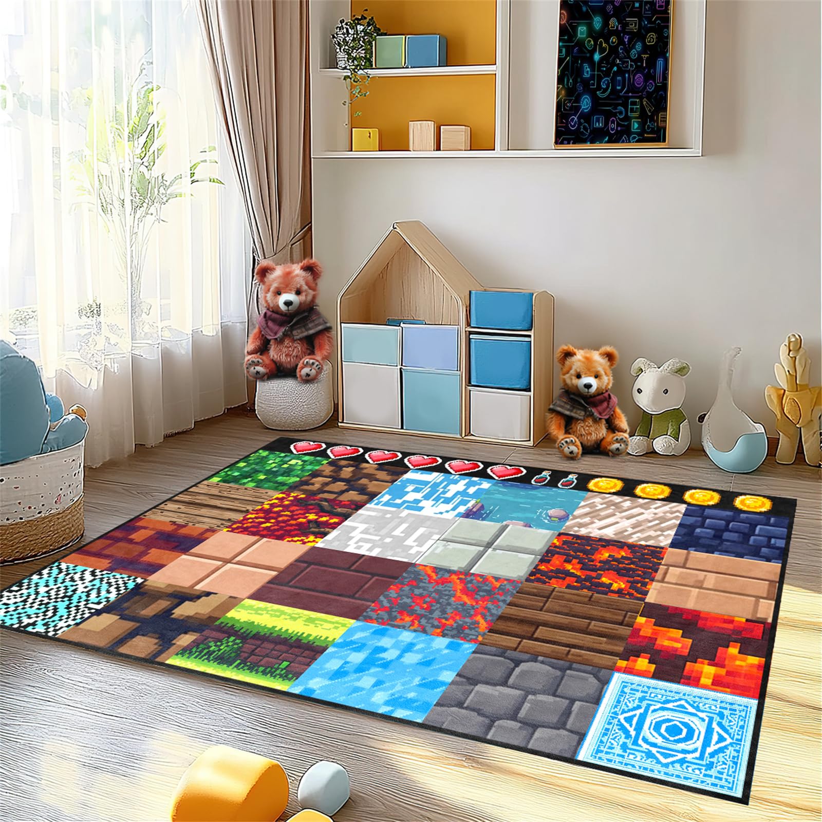 Cool Game Rug for Teen Boys Room Funny Gamer Rug for Boys Bedroom, Gaming Carpet Kids Play Mat for Living Room Playroom Game Decoration Floor Mats, 4'x6'