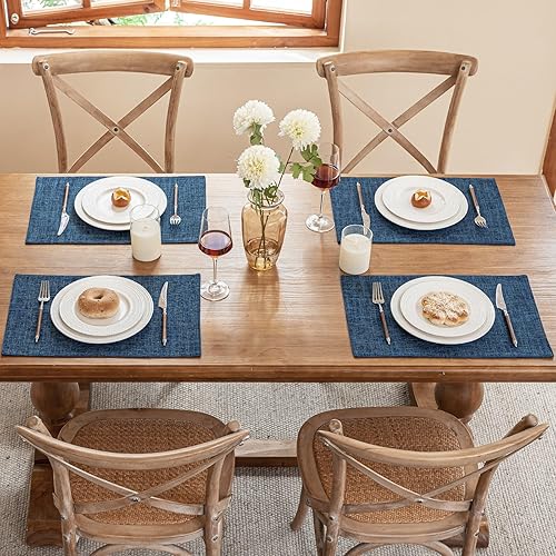 Miniatura 5 de Blue Forest Juego de 4 manteles individuales de lino sintético grueso de doble capa, resistentes al calor, lavables a máquina, sin arrugas, para