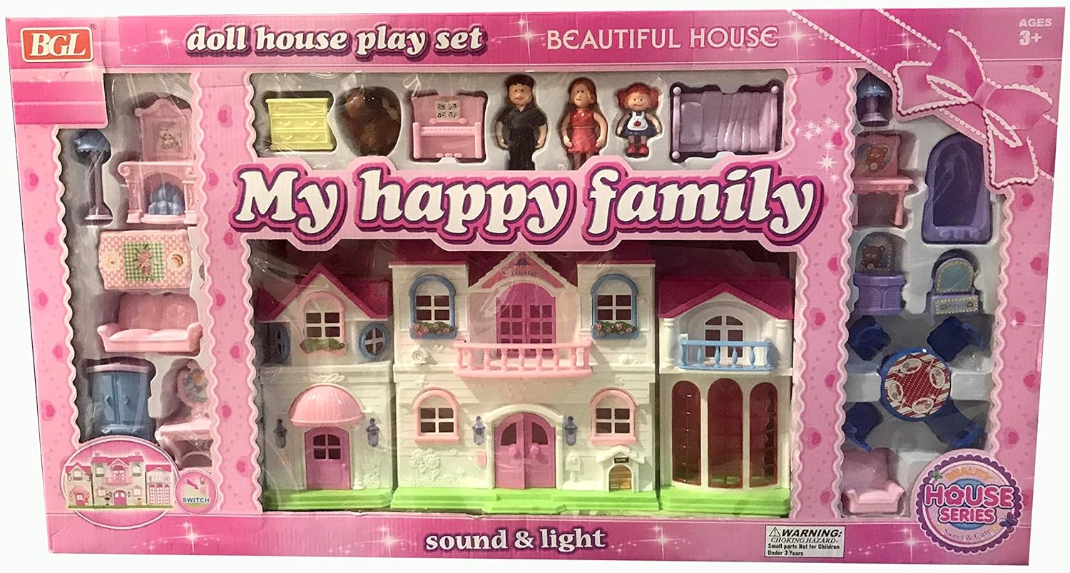 My happy family doll house play set for kids house with sound and light
