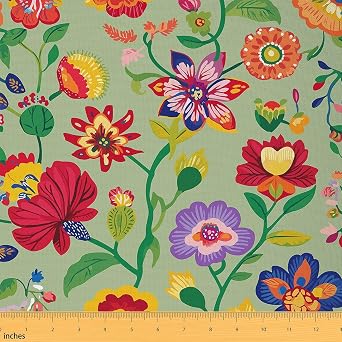 Erosebridal Boho Floral Flannel Fabrics by The Yard Bohemian Design Upholstery Soft Fabric Rustic Farmhouse Water-Repellent Fabric for Chairs Chic Vintage Elegant Indoor Decor,1 Yard Not Stretchy