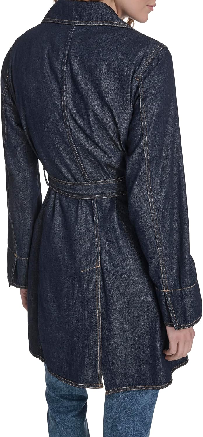 Nautica Women's Denim Jean Trench Jacket Outerwear