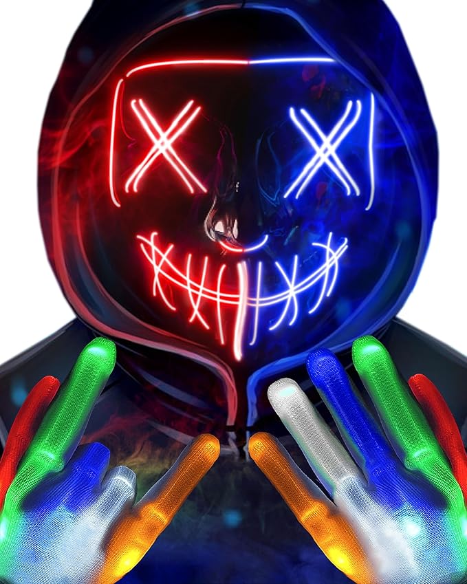 Buy LED Purge Mask light up Skeleton Gloves Costumes, Light Up