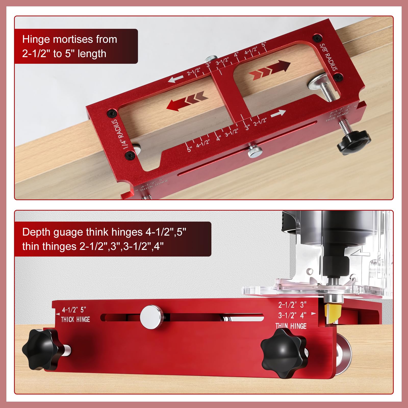 Idong Jig per cerniera per router, kit per cerniera regolabile per porte e armadi, modello router in lega di alluminio con posizionatore, strumento di installazione cerniere per lunghezza e spessori