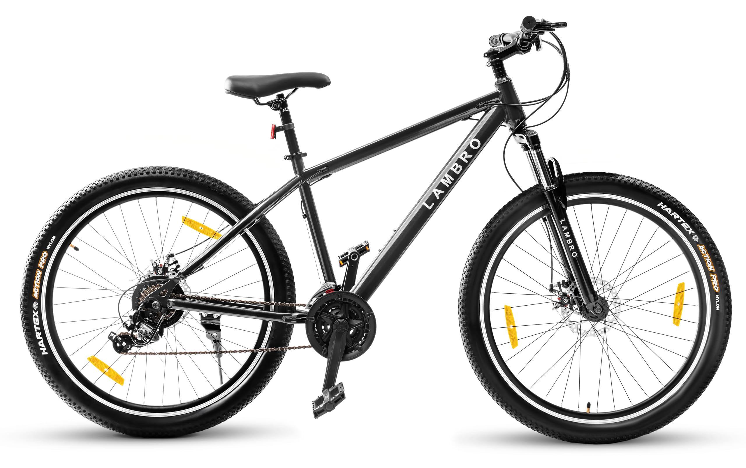 LAMBRO Bicycle 27.5" Mountain Bike, Grey Metallic | 21-Speed Shimano Gears, Front Suspension, Dual Disk Brakes
