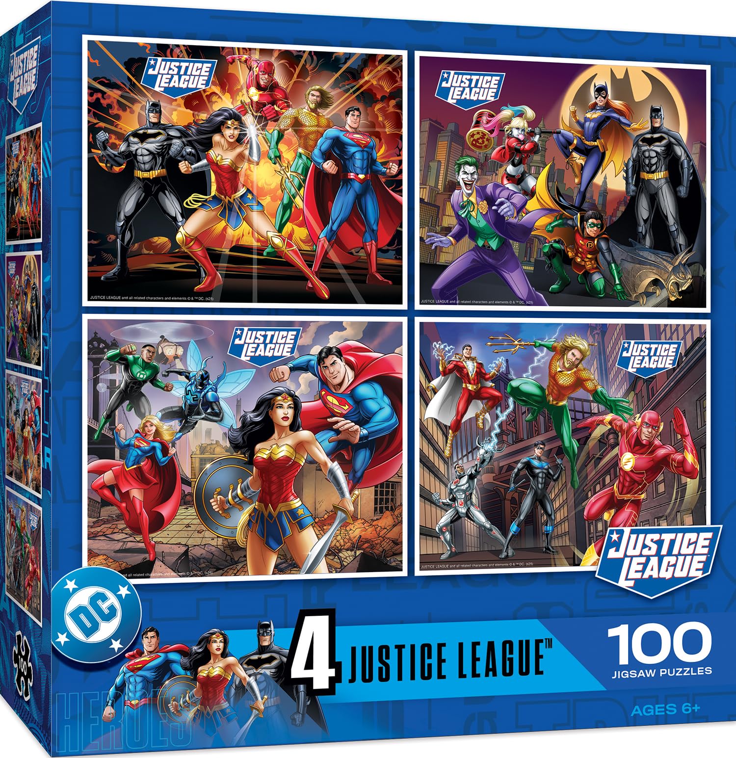 MasterPieces Puzzle Set - 4-Pack 100 Piece Jigsaw Puzzle for Kids - Justice League 4-Pack - 8"x10"
