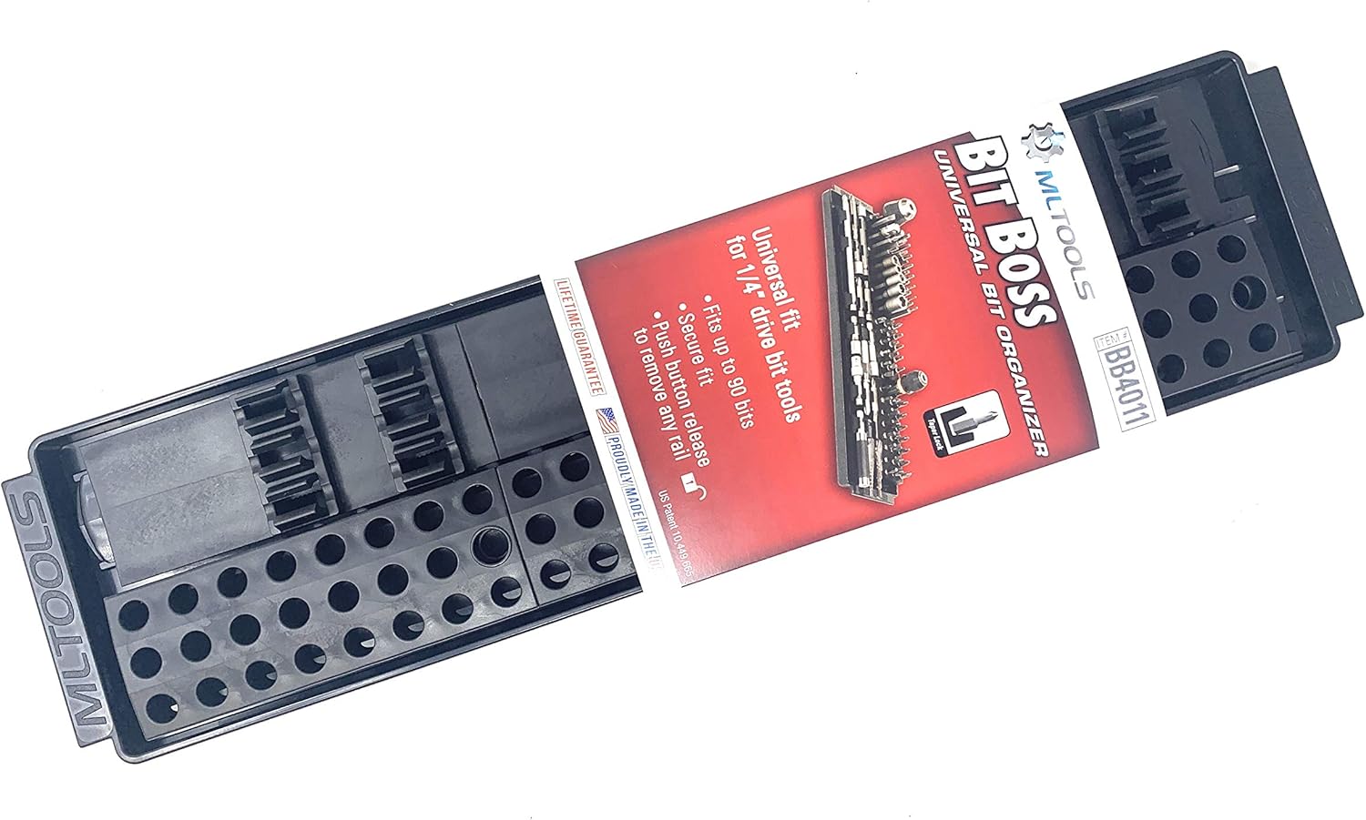 MLTOOLS Bit Boss Universal Tool Bit Holder Organizer Made in USA - Stores up to 90 Bits - Can be Used Horizontally & Vertically –Push Button Release – Can Hold Small & Long Screwdriver Bits (1 Pack)