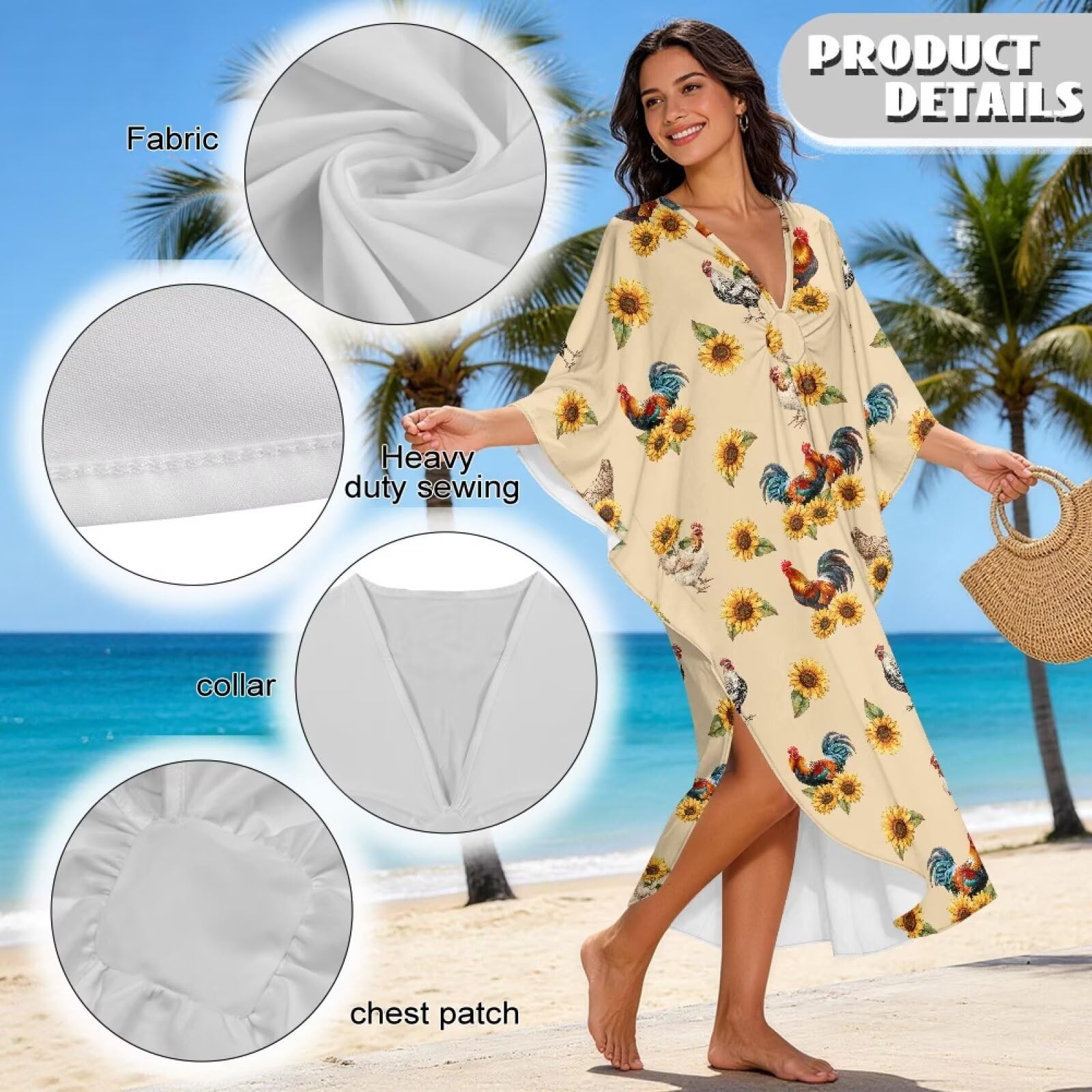 Xoenoiee Vestido caftán para mujer, talla grande, para playa, cuello en V, manga murciélago, traje de baño, vestido caftán de verano