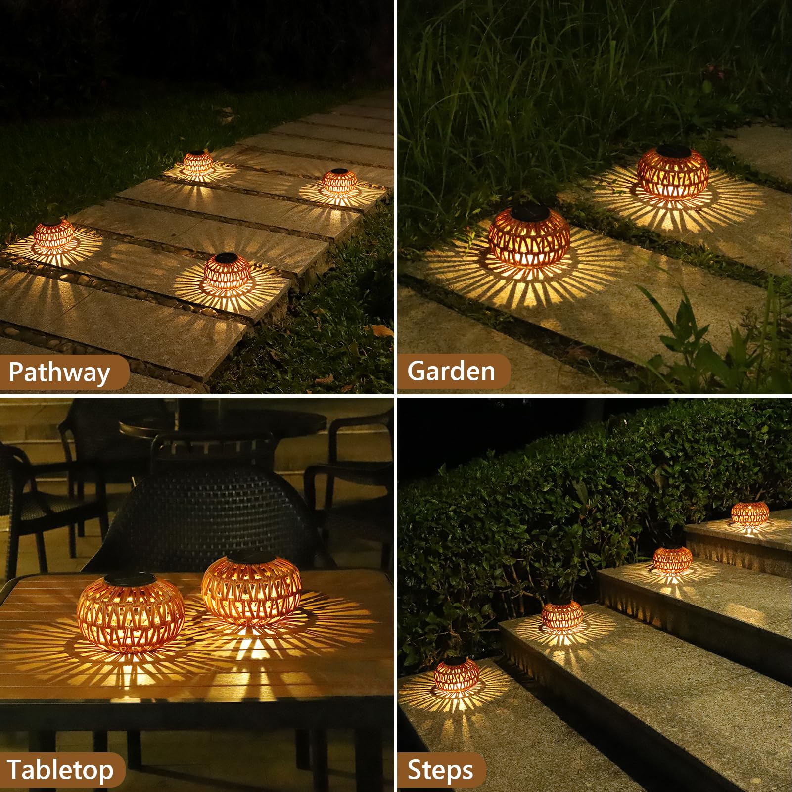Rayofly Solar-Laternen für Draußen Wetterfest, 2 Stücke Rattan Solarlampen für Außen, Boho Tischlampe Outdoor, Gartendeko Geschenk für Frauen, Mama, Kleine LED Solarlaterne für Garten, Terrasse Balkon