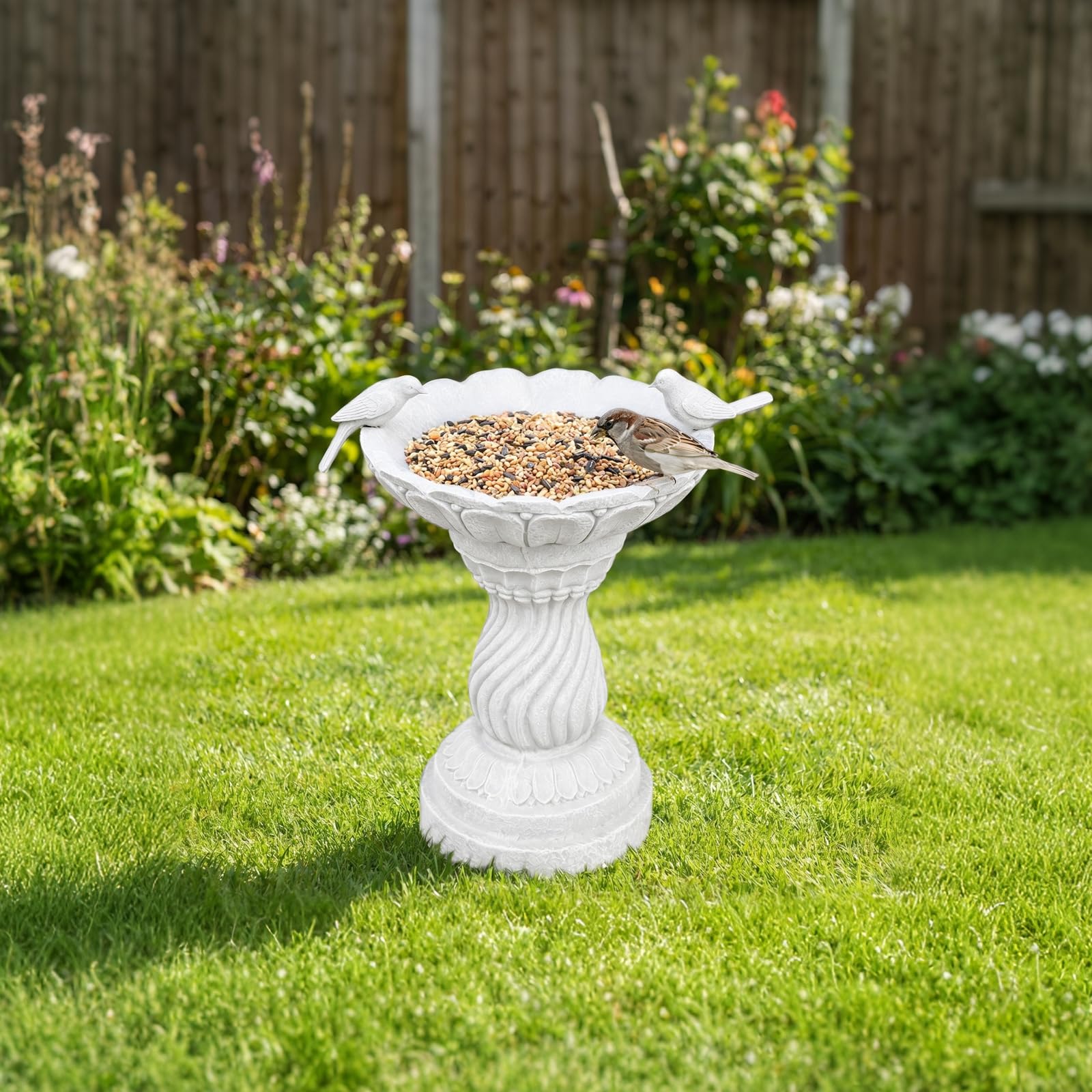 16,5-Zoll-Wasserstelle für Vögel mit Sockel, freistehende Vintage-Vogeltränke mit 2 Vögeln, frostsicher, für Freunde, Familie, Geschenke, Naturliebhaber, Garten