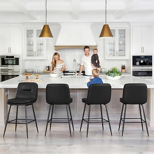 Miniatura 6 de Cozyman Juego de 2 taburetes de bar tapizados de doble capa para isla de cocina, pub, taburetes de bar de piel sintética con respaldo, sillas de bar
