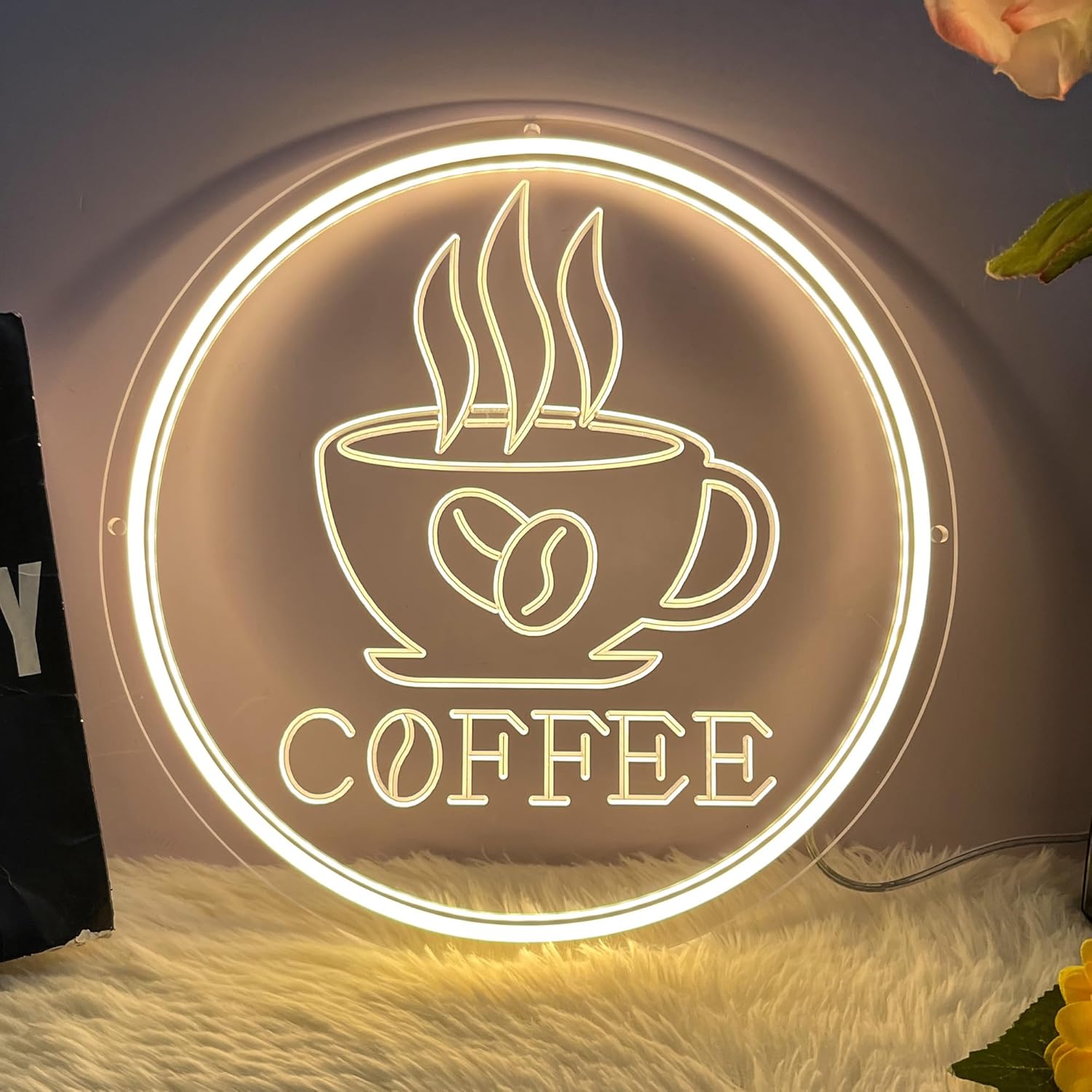 Neon Coffee Sign Warm White USB Powered Adjustable Lighting 3D Carved LED Neon Light Wall Decor for Coffee Store Door Window Station Kitchen Beer Shop Home Bar Restaurant Hotel Party Christmas Birthday Gifts for Friends Familys 30CM*30CM