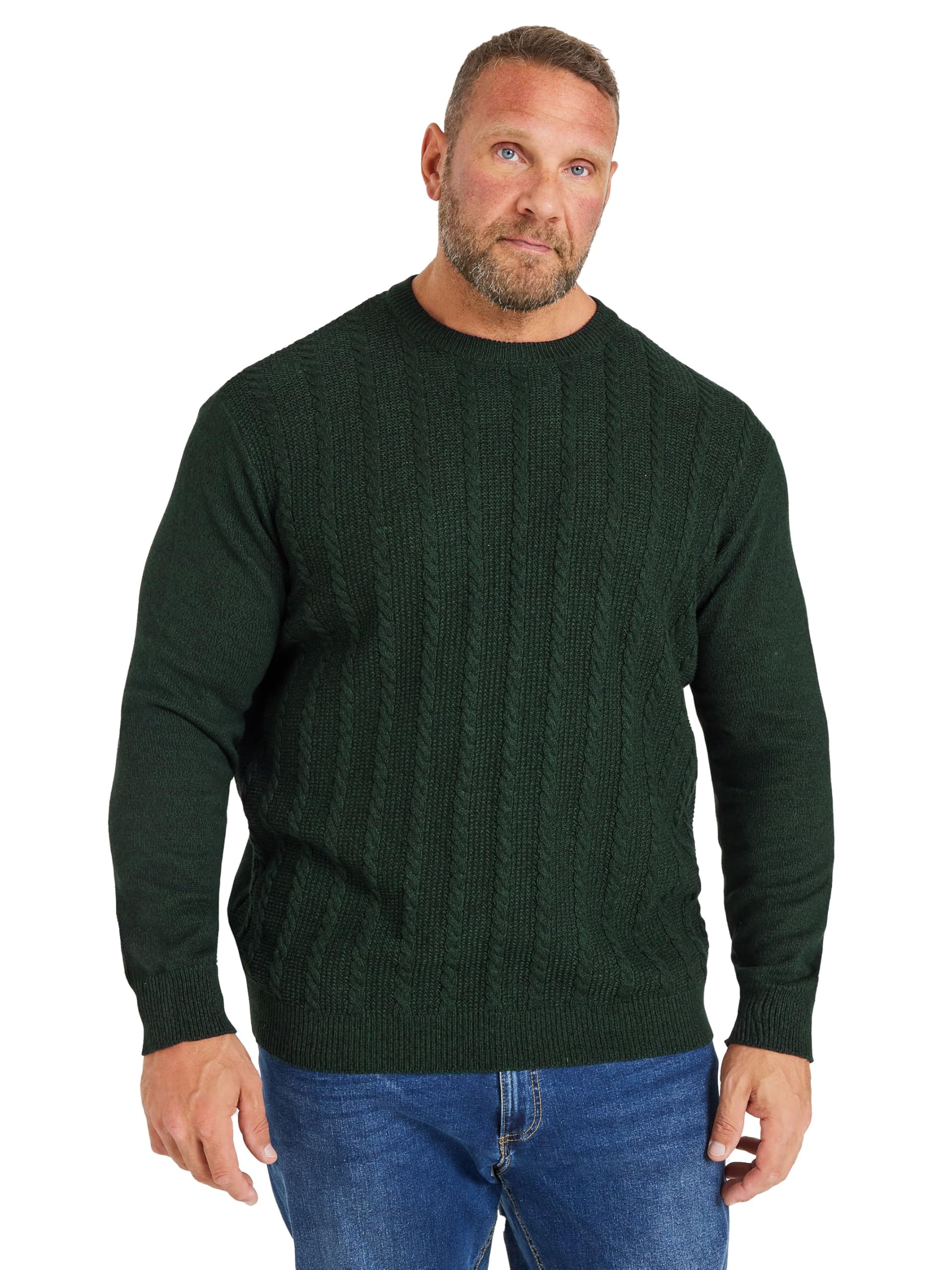 BadRhino Big & Tall Dark Crew Neck Cable Knit Jumper - Men's - Plus Size Curve Green
