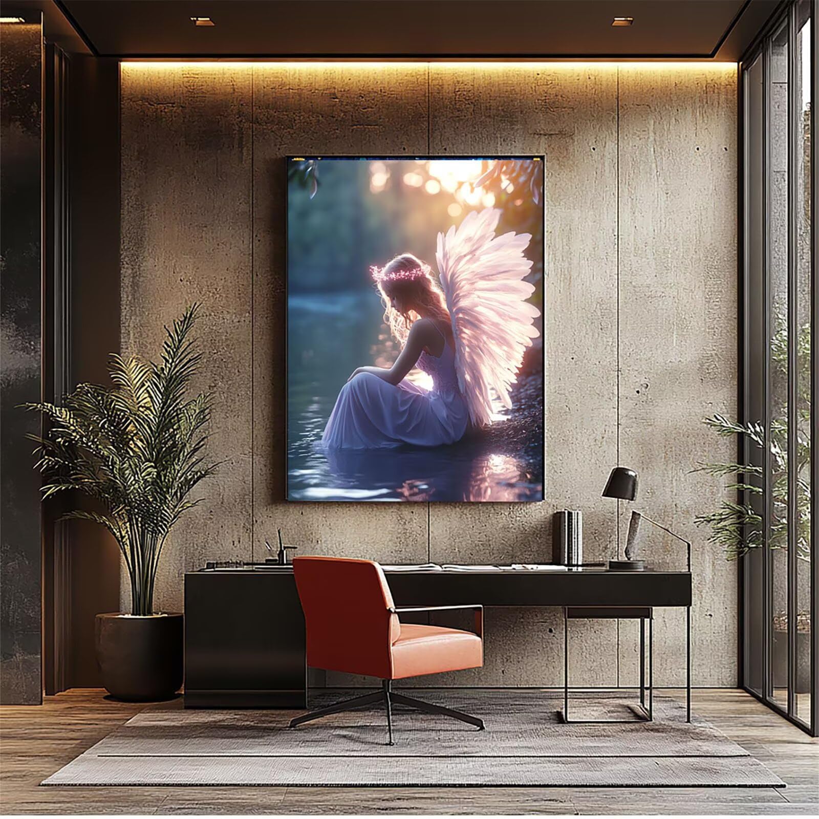 Malowanie według numerów dla dorosłych anioł DIY zestaw dla dorosłych z kolorowymi płótnami do malowania jeziora 100 x 135 cm 36 kolorów farba akrylowa i pędzle, obrazy po numerach do dekoracji domu