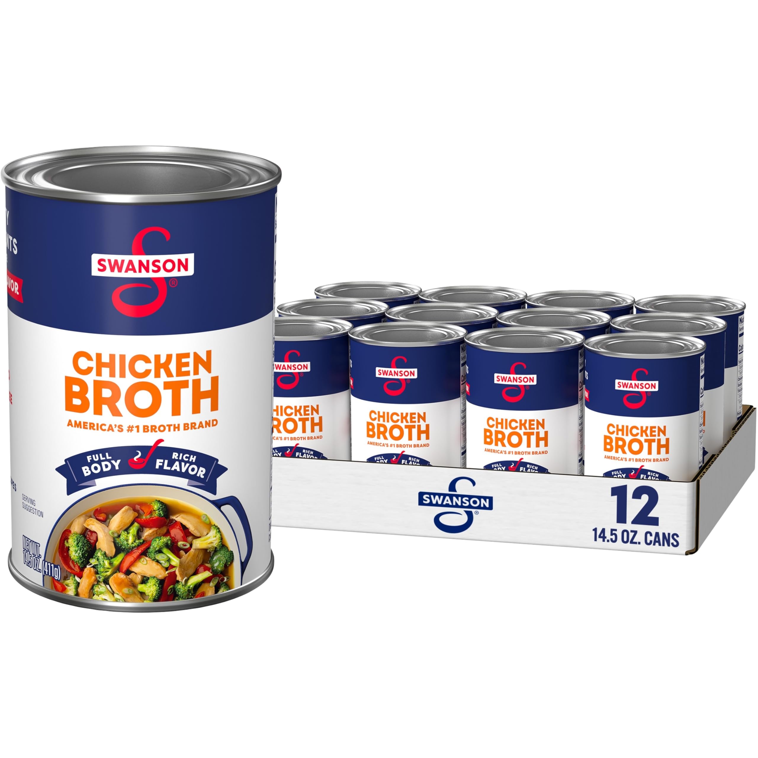 Swanson Chicken Broth, 14.5 Oz Can (12 Pack) Regular Chicken Broth 14.5 Ounce (Pack of 12)
