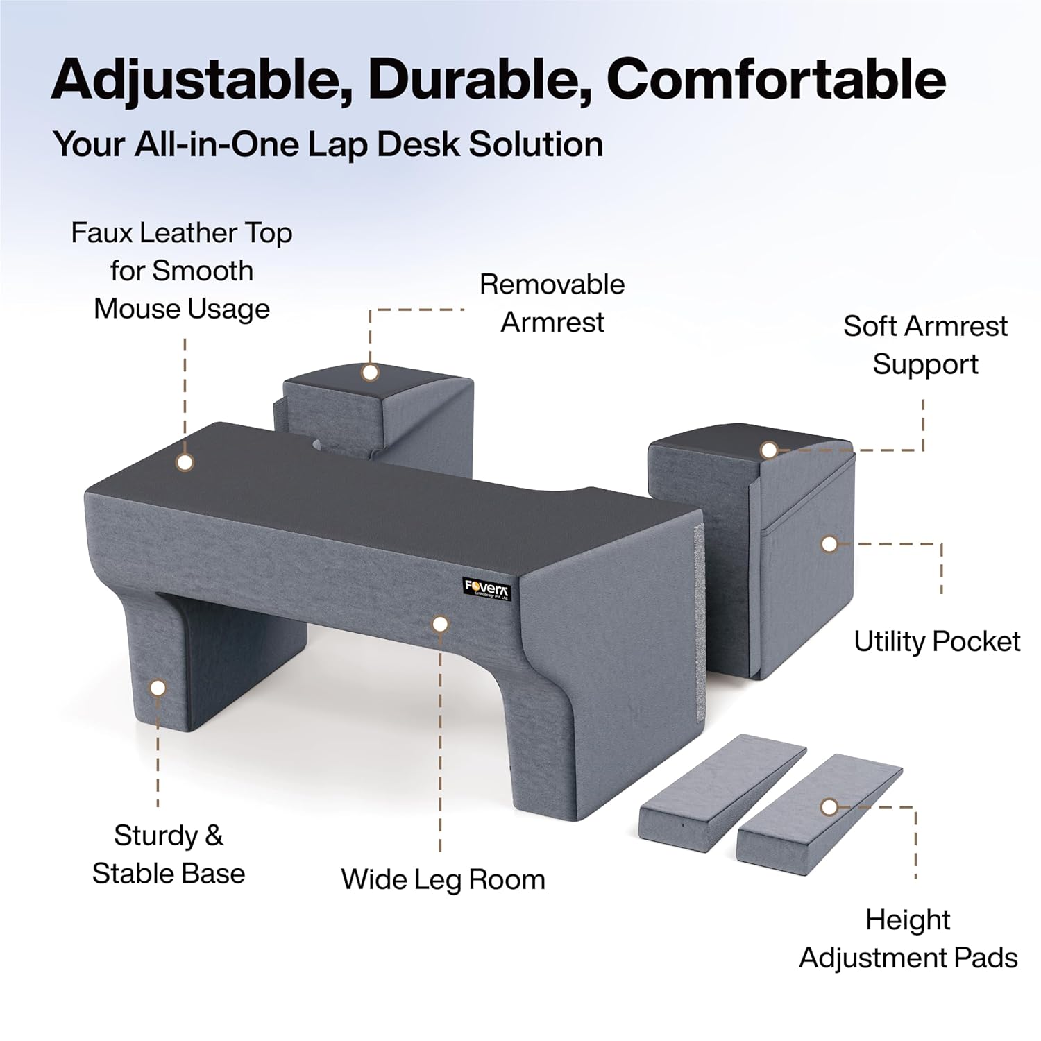 FOVERA Lap Desk Pillow | Height Adjustable, Soft & Comfortable Armrest, Easy to Store | for Working on Laptop, Reading & Gaming | Work from Home Pillow | Perfect for Using on Bed, Sofa & Floor (Grey) 35 81JBLTSeX5L. SL1500