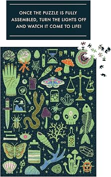 Galison Occult and Curious 1000 Piece Glow in The Dark Jigsaw Puzzle Featuring an Eerie Collection of Creepy and Spooky Objects