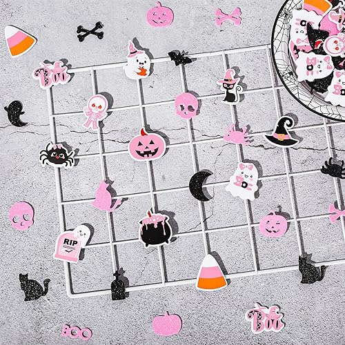Miniatura 4 de Whaline 350 calcomanías de espuma de Halloween con purpurina rosa y negro, calabaza, fantasma, araña, murciélago, calcomanías decorativas para