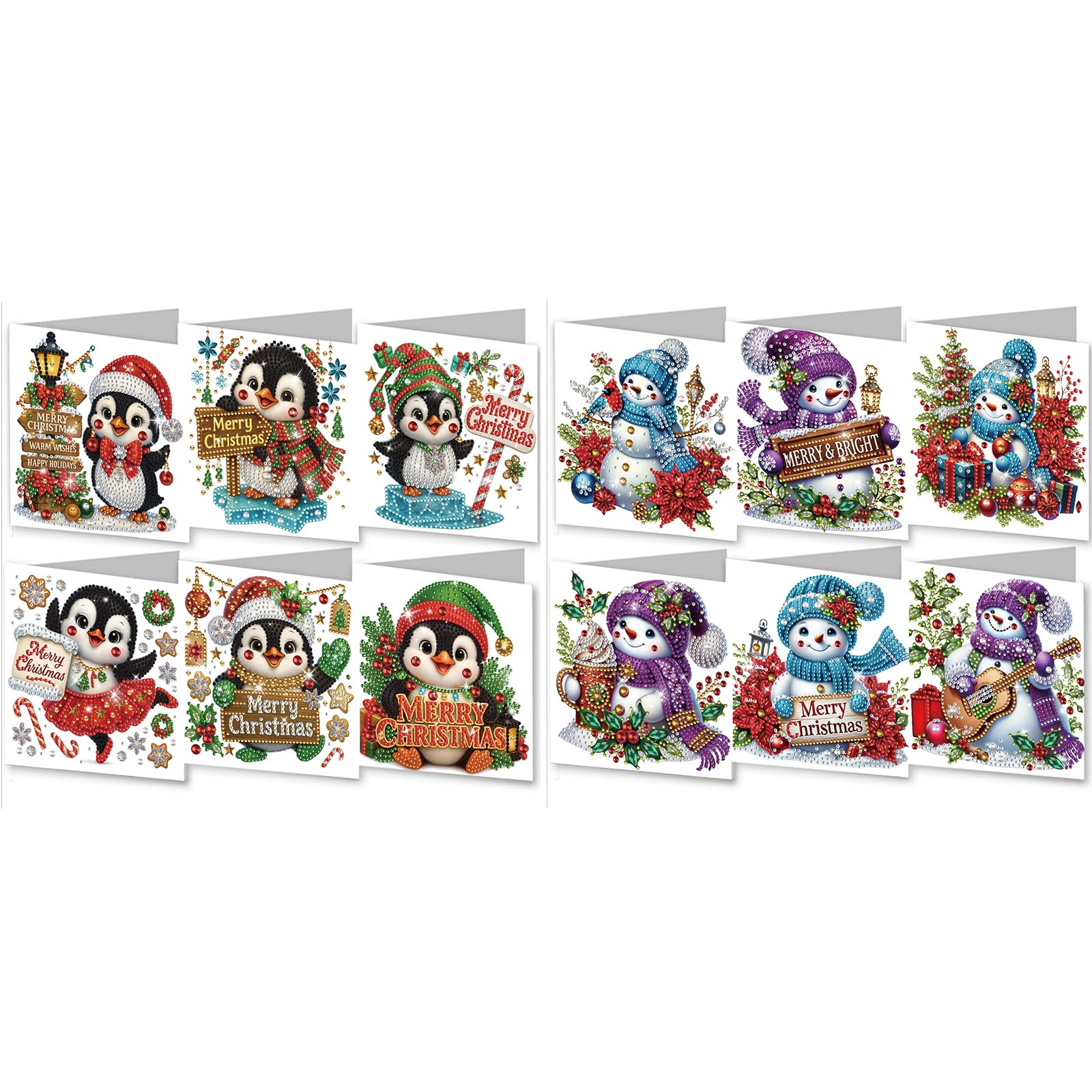 Lebartm 12Pcs Folding Christmas Greeting Card DIY Diamond Art Painting Creative Design Foldable Thank You Cards with White Envelopes Blessing Greeting Card Set for Festival Birthday-04