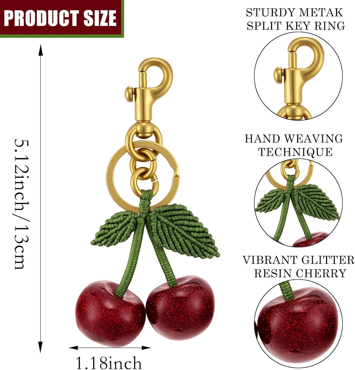 XGALBLA Cute Cherry Keychain for Women Bag Charm Purse Handmade Woven Rope Cherry Keychain - Car keyrings handbags - Fashion enthusiasts - Image 2