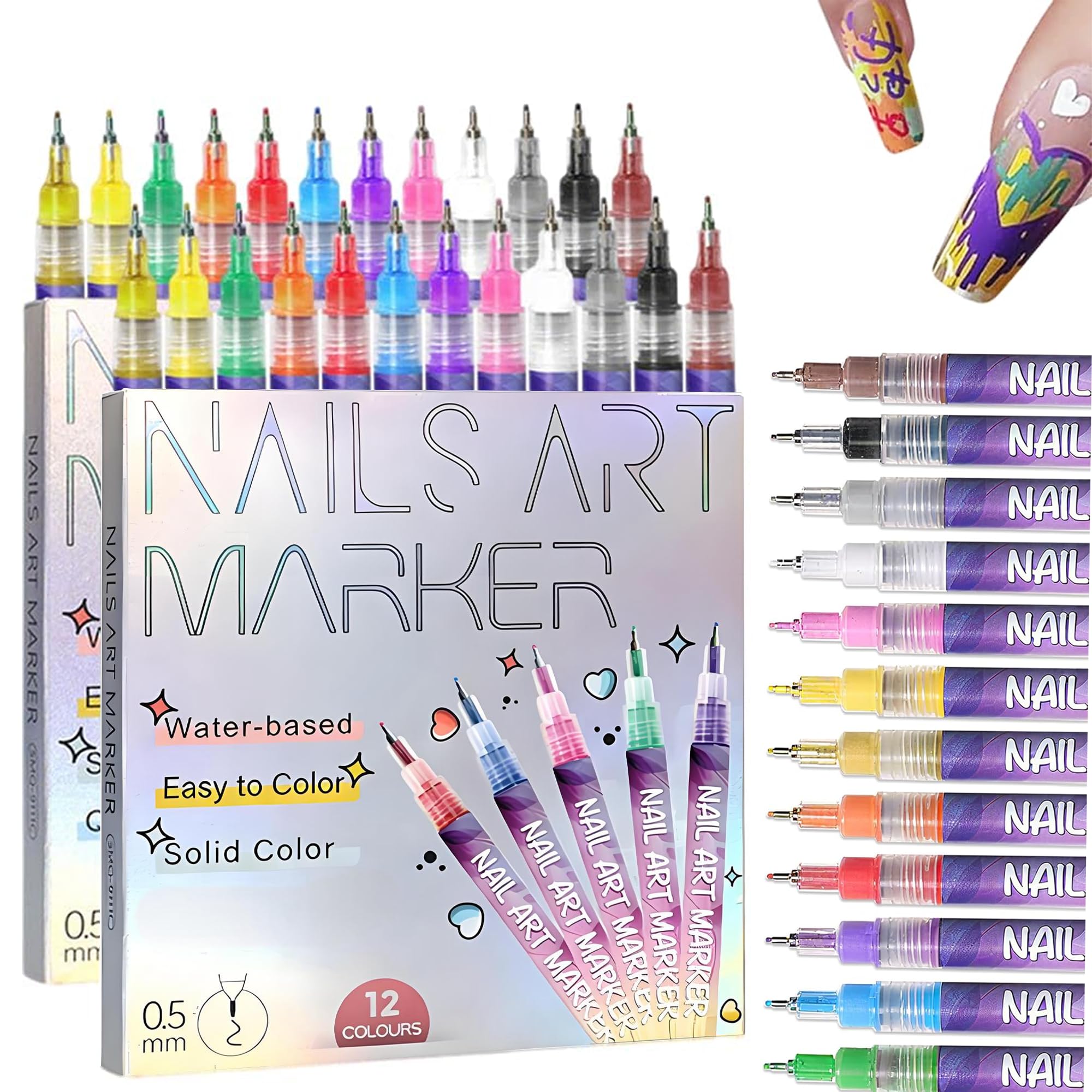 12 Colors Nails Art Pens Set New Nails Art Markers Polish Pen for 3D Nails Art Fine Tip