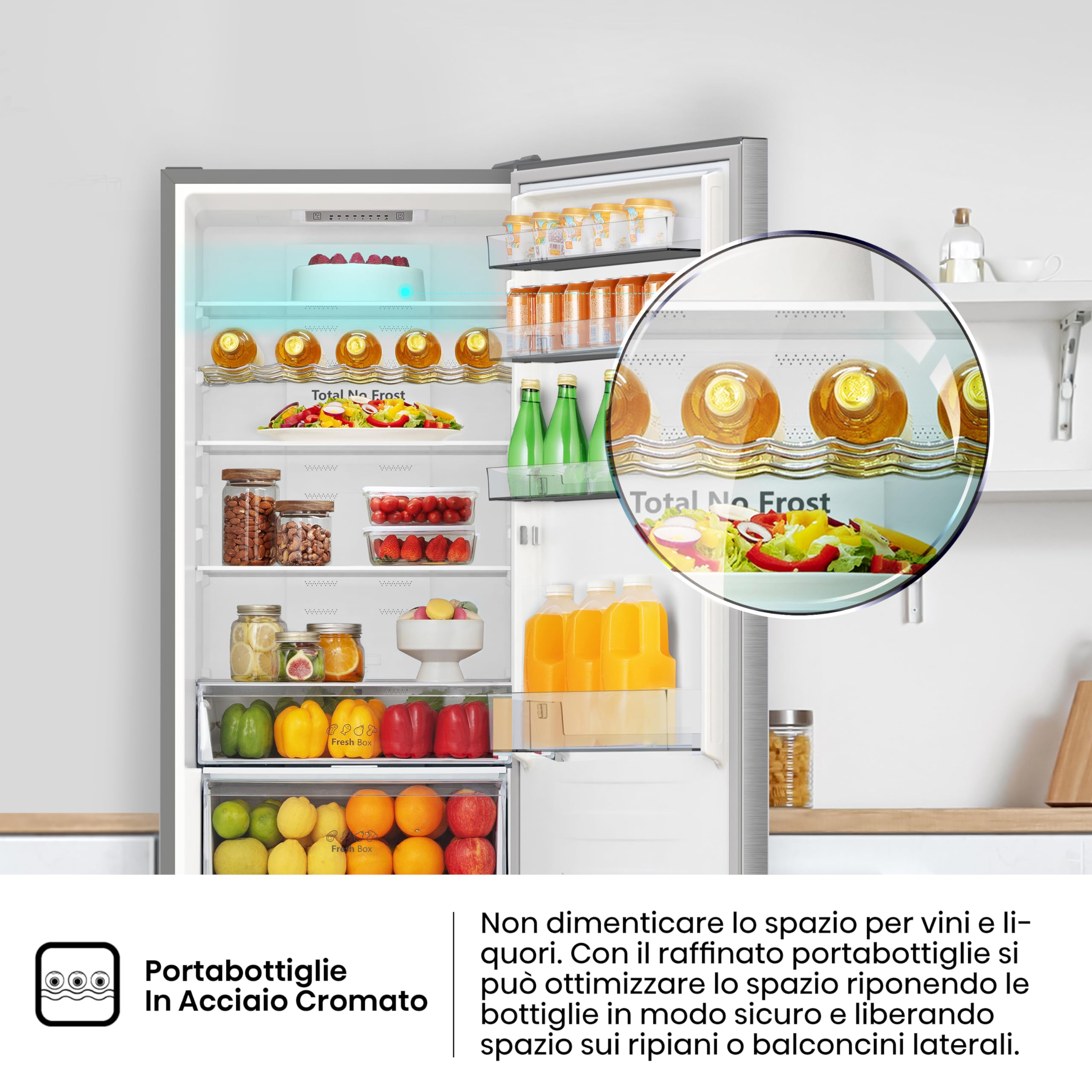 Hisense RB440N4ACA Frigorifero Combinato Total No Frost, Inox, 200x60 cm, Risparmio Energetico Classe A, Grande capacità 335L, Bassa Rumorosità 35db, Porta reversibile, Motore inverter