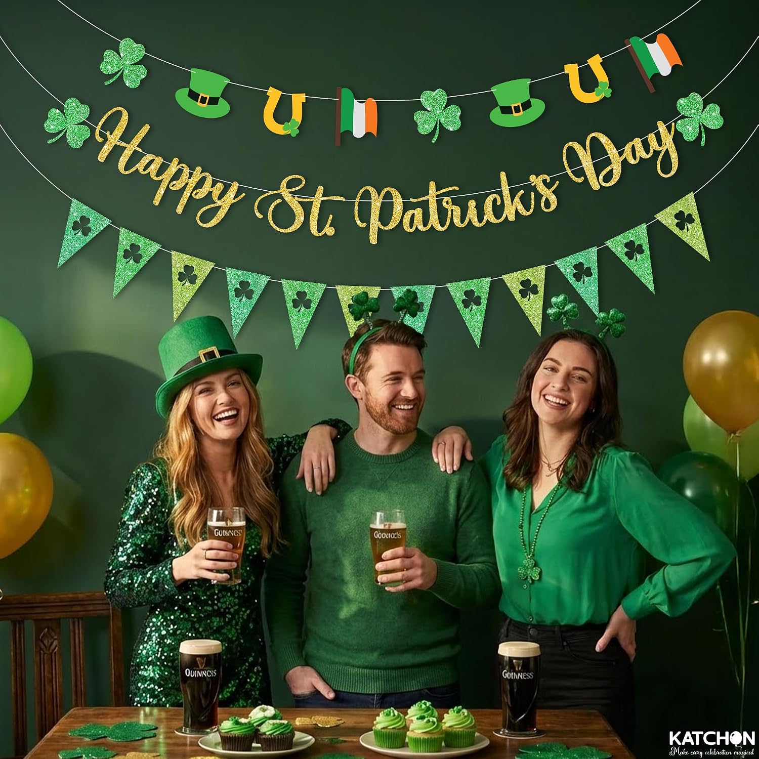 KatchOn, Glitter St Patricks Day Banner - 10 Feet | St Patricks Day Decorations | St Patricks Bunting Banner | Shamrock Banner Garland for Shamrock Decorations, Irish Party