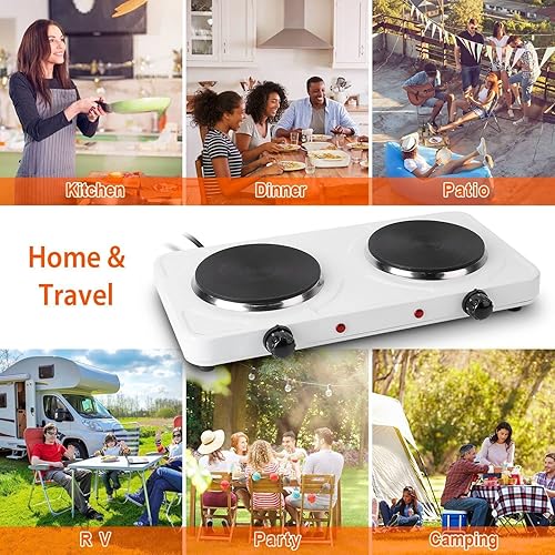 Miniatura 6 de TeqHome Placa caliente, placa de inducción portátil de 2000 W, quemador doble con control dual y control de temperatura de 5 niveles, fácil de