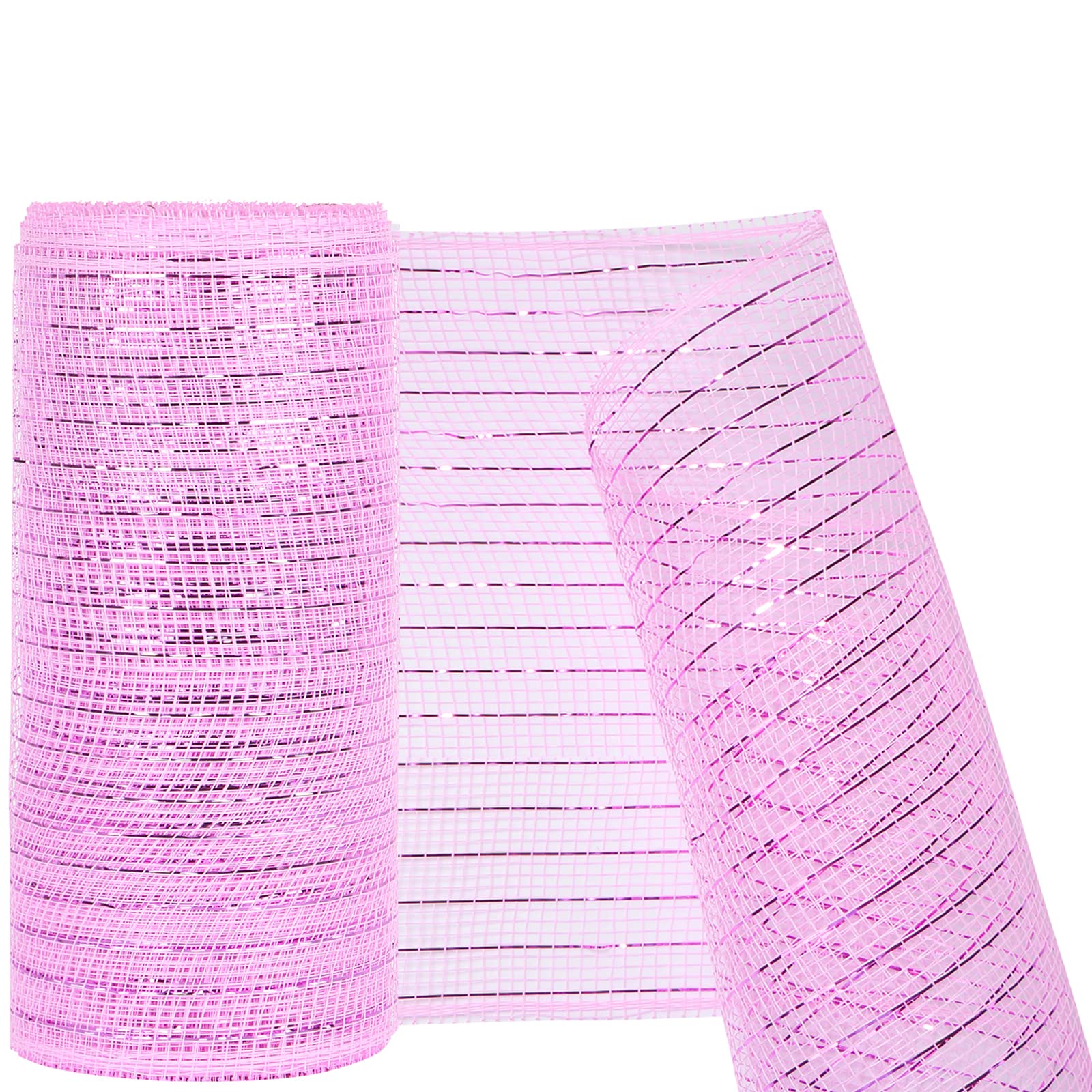 Deco Mesh 5.9 Inch x 30 Feet Decor Mesh Ribbon with Metallic Foil Deco Mesh Wreath Supplies Ribbon Mesh Roll for Spring Wreaths Craft Party Decor, Not Wired (Light Pink)
